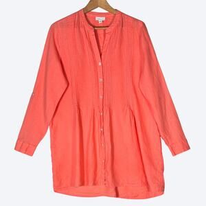 J. Jill Love Linen Pintuck Long Sleeve Button Up Tunic Womens M Beachy Lagenlook